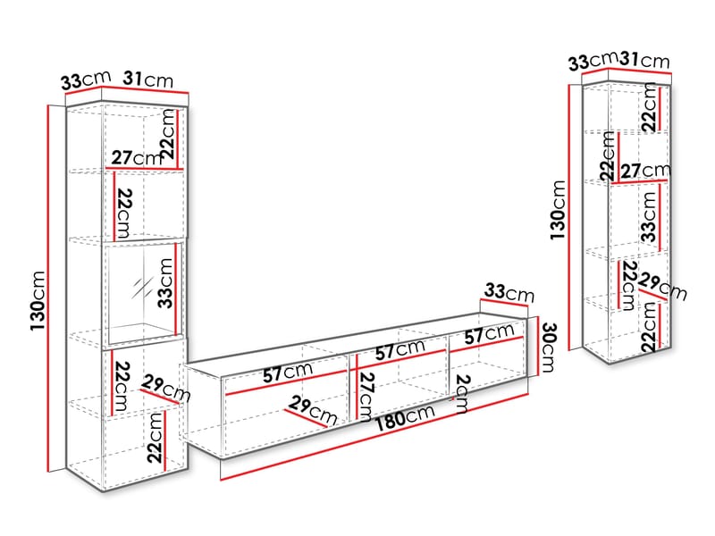 Bergfelde TV-enhet 3 deler med Belysning - Oppbevaring - Oppbevaringsmøbler - Møbelsett til stue