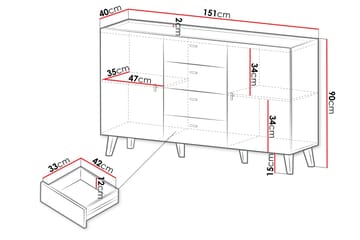 Betsi Skjenk 151x40 cm - Oppbevaring - Oppbevaringsmøbler - Sideboard & skjenk
