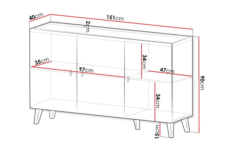 Betsi Skjenk 151x40 cm - Oppbevaring - Oppbevaringsmøbler - Sideboard & skjenk