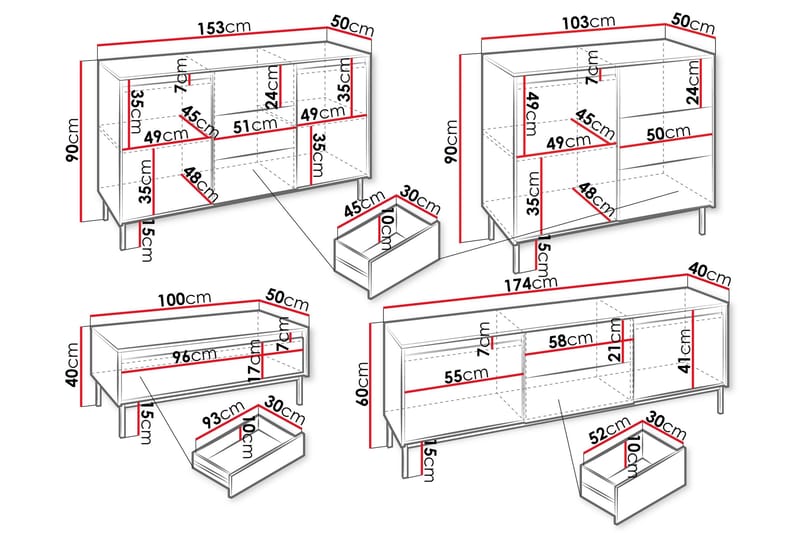 Bjurholm Møbelsett for Stue - Hvit - Oppbevaring - Oppbevaringsmøbler - Møbelsett til stue