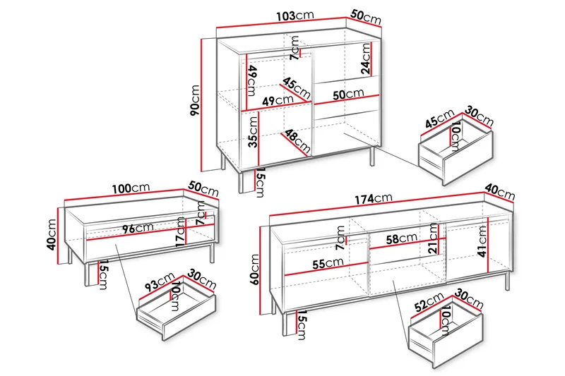 Bjurholm Møbelsett for Stue - Svart - Oppbevaring - Oppbevaringsmøbler - Møbelsett til stue