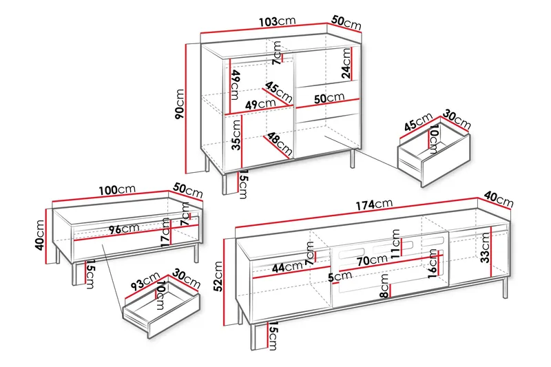 Bjurholm Møbelsett Til Stue - Svart - Oppbevaring - Oppbevaringsmøbler - Møbelsett til stue
