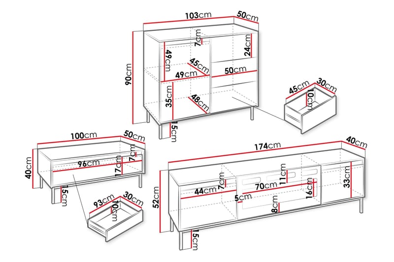 Bjurholm Møbelsett Til Stue - Svart - Oppbevaring - Oppbevaringsmøbler - Møbelsett til stue
