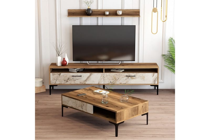 Brutorp Møbelsett for Stue - Valnøtt/Hvit - Oppbevaring - Oppbevaringsmøbler - Møbelsett til stue