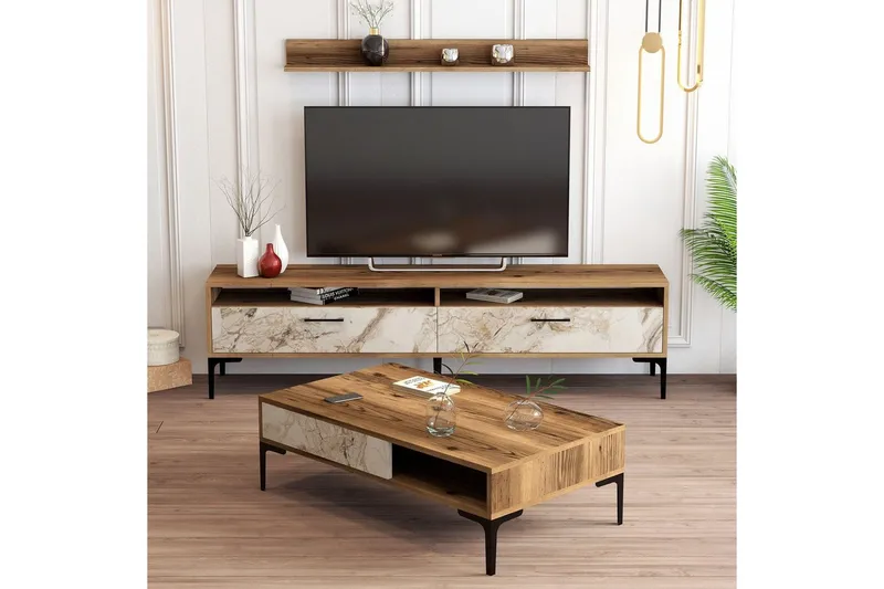 Brutorp Møbelsett for Stue - Valnøtt/Hvit - Oppbevaring - Oppbevaringsmøbler - Møbelsett til stue