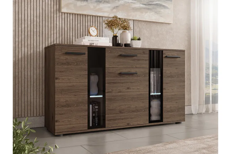 Bunta Skjenk 141x41 cm, Svart Og Hvitt