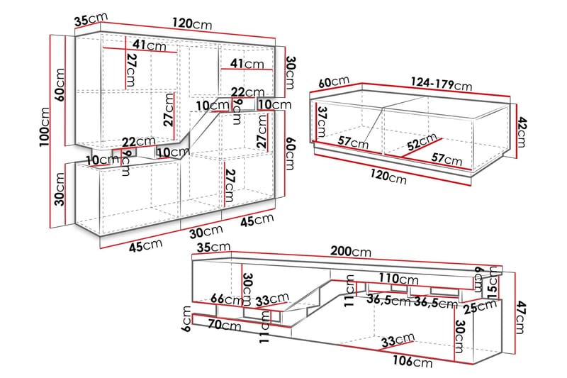 Ceelias Møbelsett for Stue - Antrasitt - Oppbevaring - Oppbevaringsmøbler - Møbelsett til stue