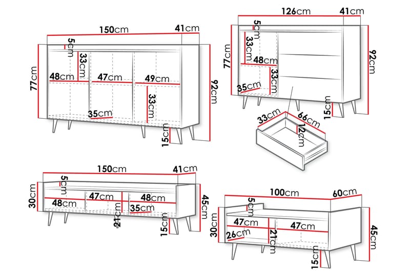 Chiku Møbelsett til Stue - Beige - Oppbevaring - Oppbevaringsmøbler - Møbelsett til stue
