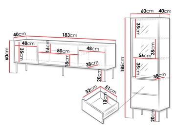 Claven møbelsett til stue - TV-benk og vitrineskap - beige - Oppbevaring - Oppbevaringsmøbler - Møbelsett til stue