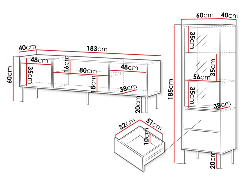 Claven møbelsett til stue - TV-benk og vitrineskap - brun - Oppbevaring - Oppbevaringsmøbler - Møbelsett til stue