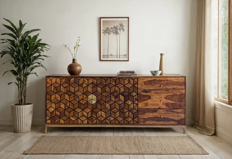 Coruna skjenk 180 cm - varm mørkebrun og gull - Oppbevaring - Oppbevaringsmøbler - Sideboard & skjenk