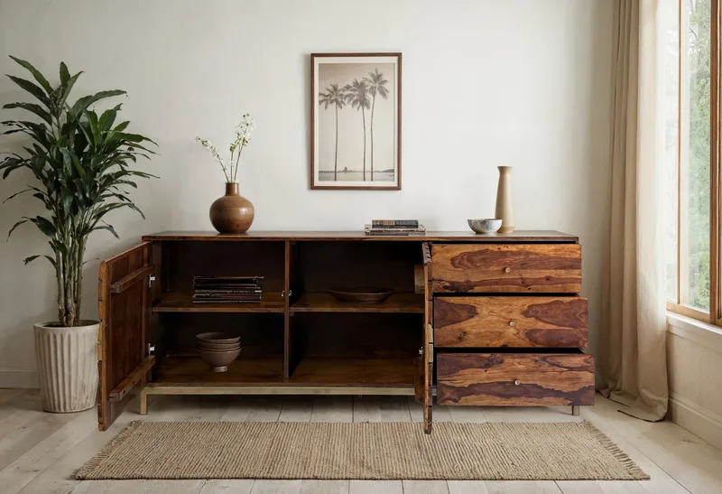 Coruna skjenk 180 cm - varm mørkebrun og gull - Oppbevaring - Oppbevaringsmøbler - Sideboard & skjenk