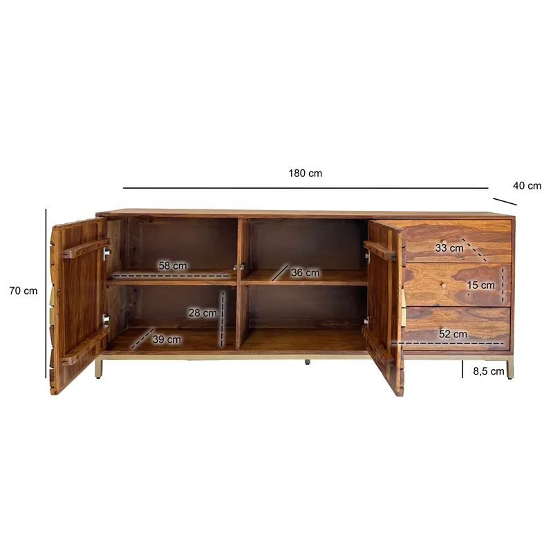 Coruna skjenk 180 cm - varm mørkebrun og gull - Oppbevaring - Oppbevaringsmøbler - Sideboard & skjenk