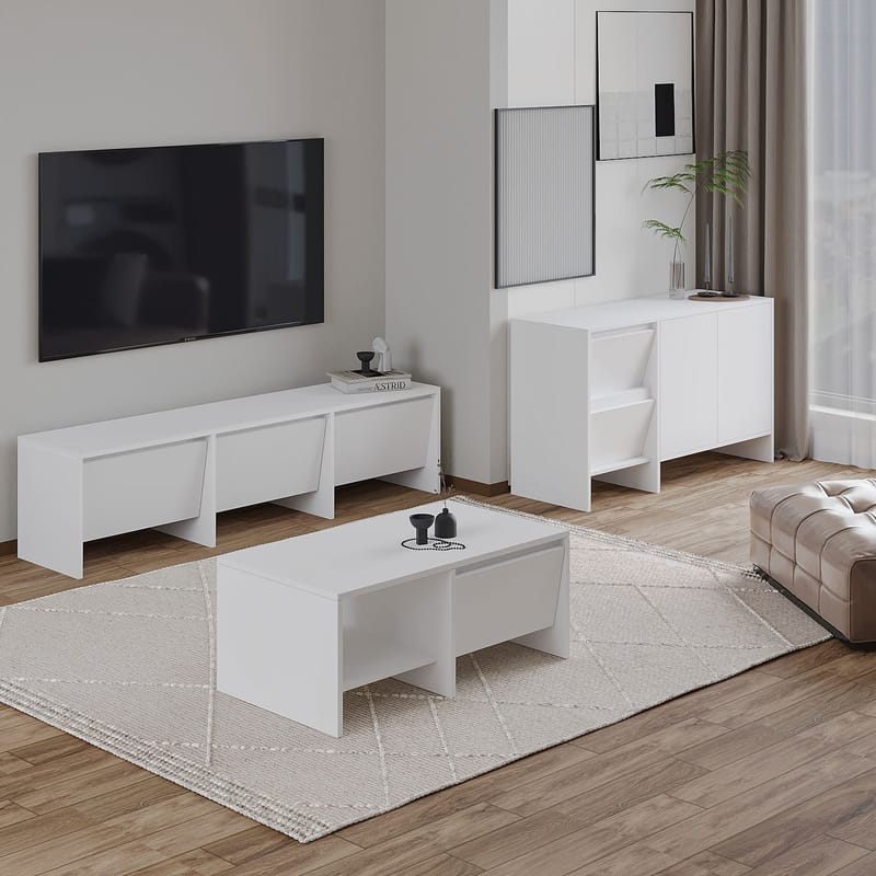 Crala Stuemøbelsett 160x40x35 cm - Hvit - Oppbevaring - Oppbevaringsmøbler - Møbelsett til stue