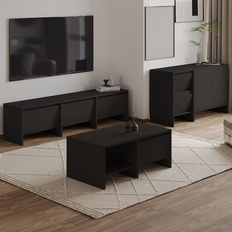 Crala Stuemøbelsett 160x40x35 cm - Svart - Oppbevaring - Oppbevaringsmøbler - Møbelsett til stue