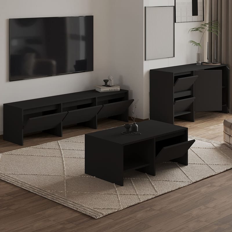 Crala Stuemøbelsett 160x40x35 cm - Svart - Oppbevaring - Oppbevaringsmøbler - Møbelsett til stue