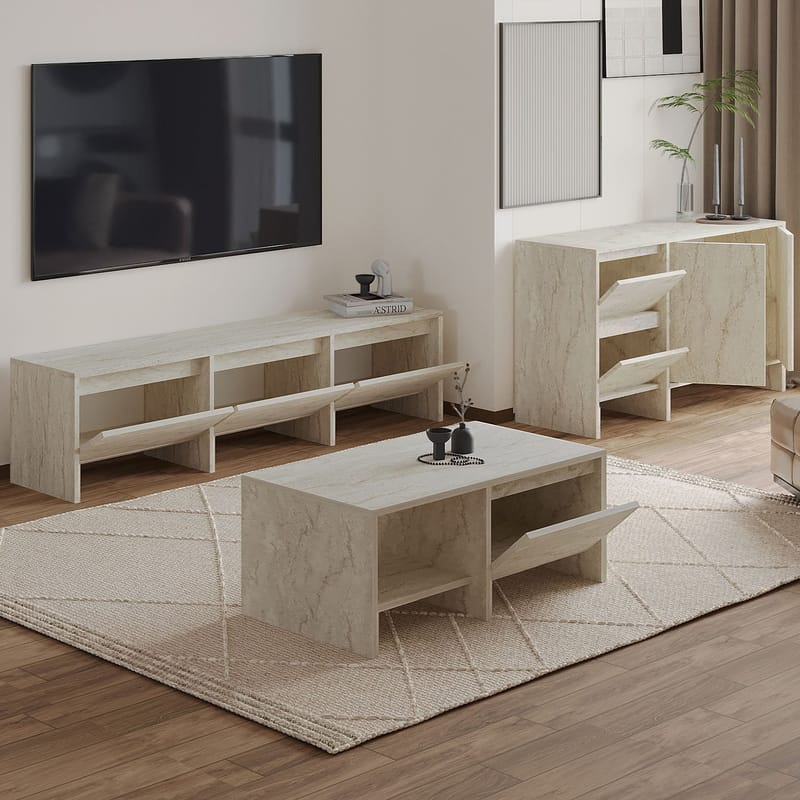 Crala Stuemøbelsett 160x40x35 cm - Travertin - Oppbevaring - Oppbevaringsmøbler - Møbelsett til stue