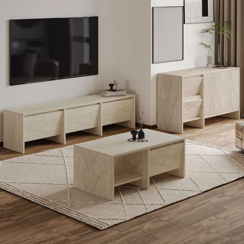 Crala Stuemøbelsett 160x40x35 cm - Travertin - Oppbevaring - Oppbevaringsmøbler - Møbelsett til stue