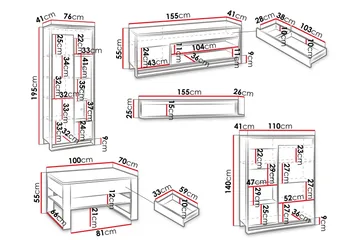Dorana Møbelsett For Stue - Brun/Sort - Oppbevaring - Oppbevaringsmøbler - Møbelsett til stue