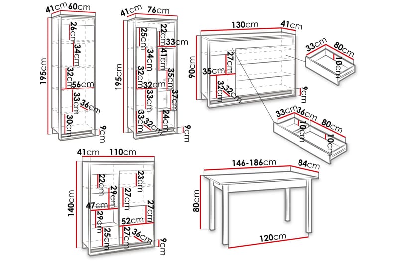 Dorana Møbelsett For Stue - Brun/Sort - Oppbevaring - Oppbevaringsmøbler - Møbelsett til stue