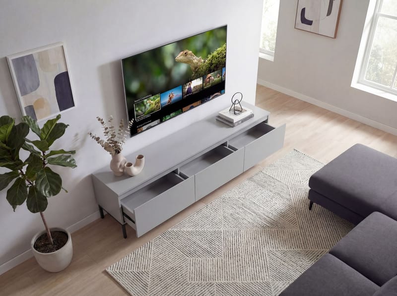 Dorvik TV-benk 150 cm med 3 skuffer - lysegrå og svart - Oppbevaring - Oppbevaringsmøbler - Sideboard & skjenk