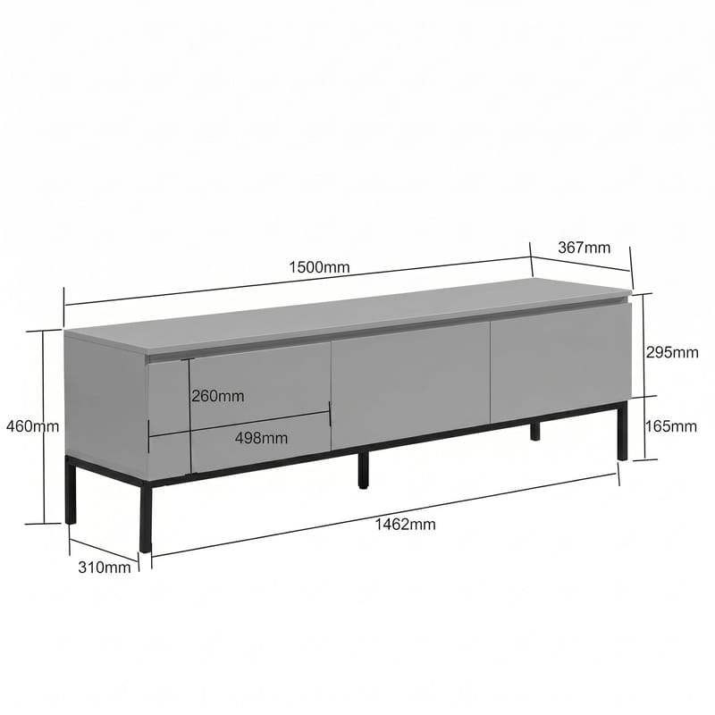 Dorvik TV-benk 150 cm med 3 skuffer - lysegrå og svart - Oppbevaring - Oppbevaringsmøbler - Sideboard & skjenk