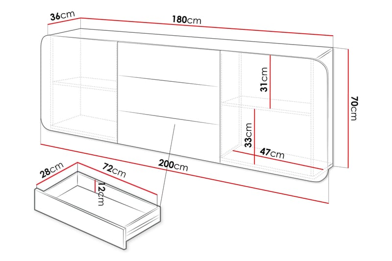 Duartina Skjenk 200x36 cm - Beige - Oppbevaring - Oppbevaringsmøbler - Sideboard & skjenk