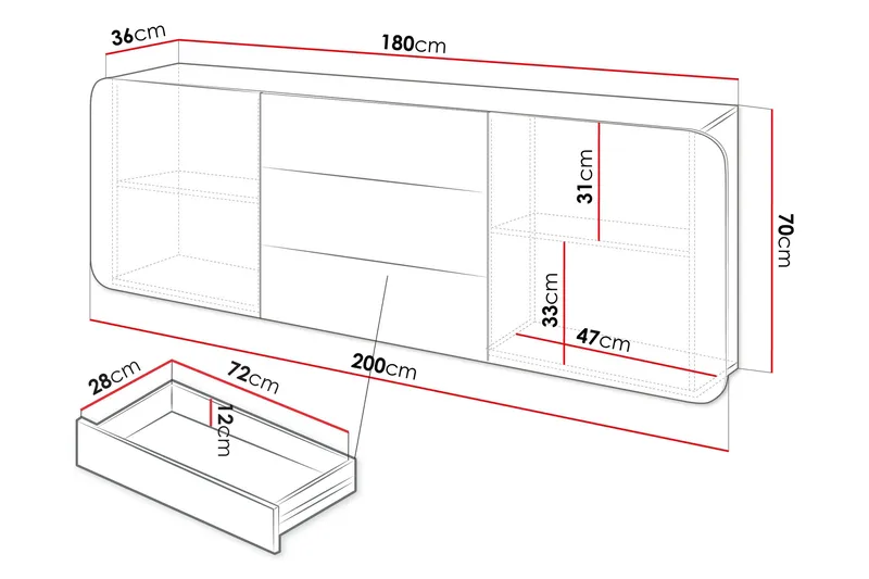 Duartina Skjenk 200x36 cm - Beige - Oppbevaring - Oppbevaringsmøbler - Sideboard & skjenk