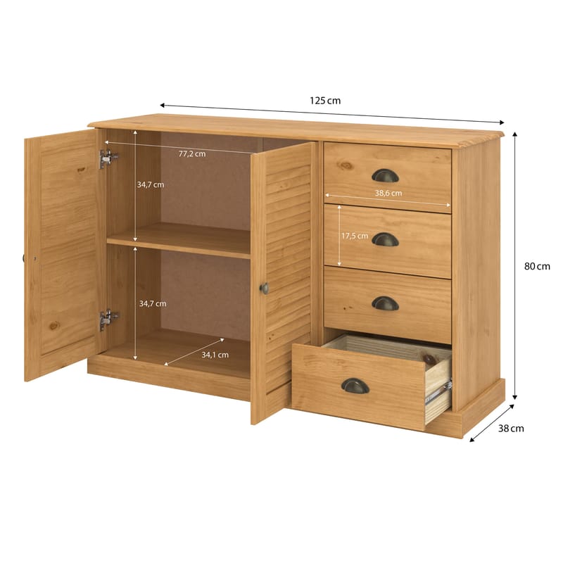 Edith skjenk 125x80 cm - Beiset/Vokset naturfuru - Oppbevaring - Oppbevaringsmøbler - Sideboard & skjenk