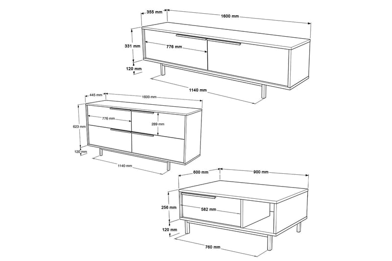 Erhan Møbelssett for Stue - Hvit - Oppbevaring - Oppbevaringsmøbler - Møbelsett til stue