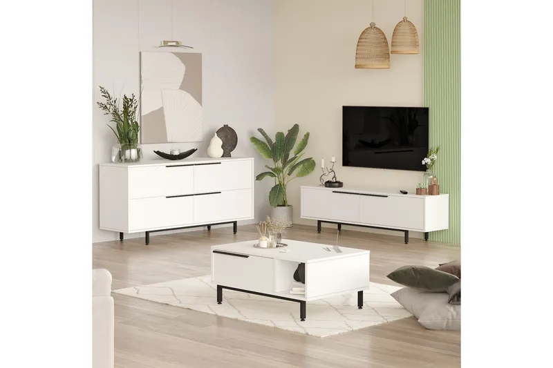 Erhan Møbelssett for Stue - Hvit - Oppbevaring - Oppbevaringsmøbler - Møbelsett til stue