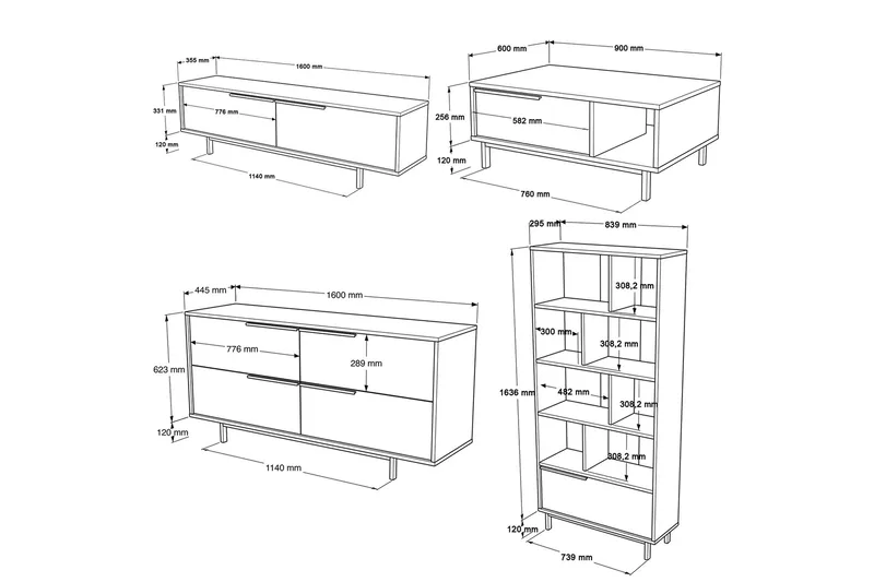 Erhan Møbelssett for Stue - Hvit - Oppbevaring - Oppbevaringsmøbler - Møbelsett til stue