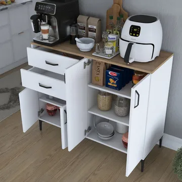 Flerbruksskap Wallxpert Hyla (120 x 98,6 x 45 cm) Hvit Valnøtt - Hvit og valnøtt - Oppbevaring - Oppbevaringsmøbler - Sideboard & skjenk