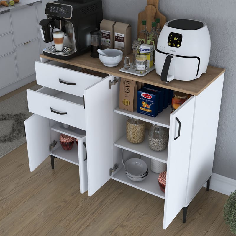 Flerbruksskap Wallxpert Hyla (120 x 98,6 x 45 cm) Hvit Valnøtt - Hvit og valnøtt - Oppbevaring - Oppbevaringsmøbler - Sideboard & skjenk