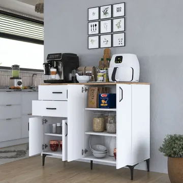 Flerbruksskap Wallxpert Hyla (120 x 98,6 x 45 cm) Hvit Valnøtt - Hvit og valnøtt - Oppbevaring - Oppbevaringsmøbler - Sideboard & skjenk