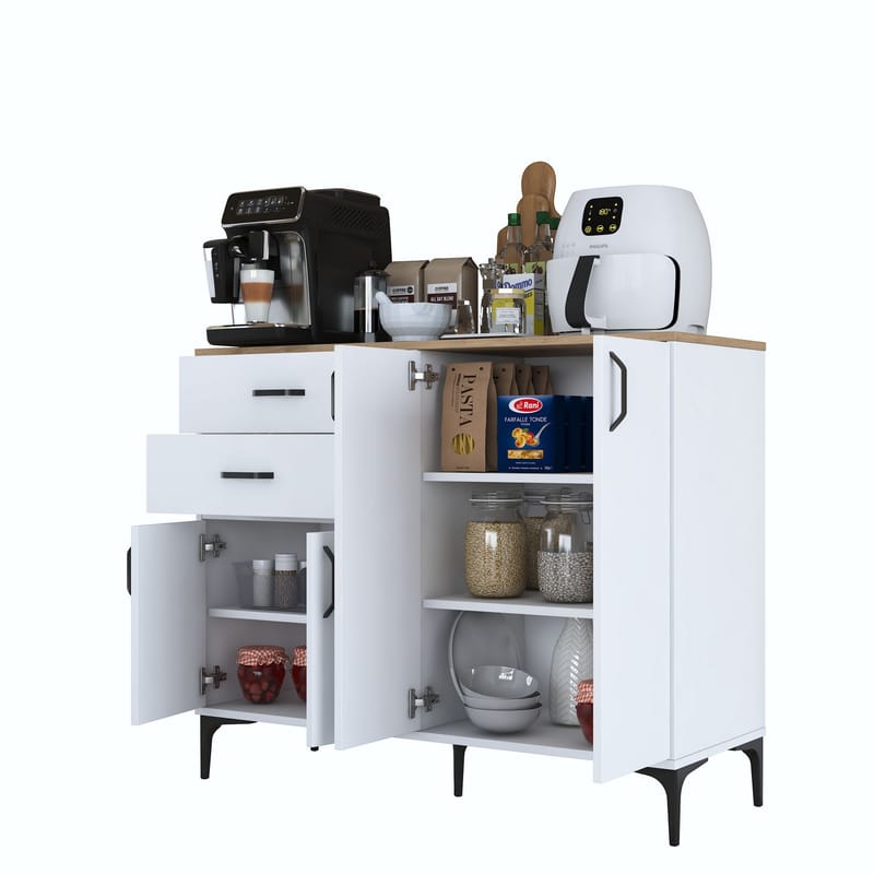 Flerbruksskap Wallxpert Hyla (120 x 98,6 x 45 cm) Hvit Valnøtt - Hvit og valnøtt - Oppbevaring - Oppbevaringsmøbler - Sideboard & skjenk