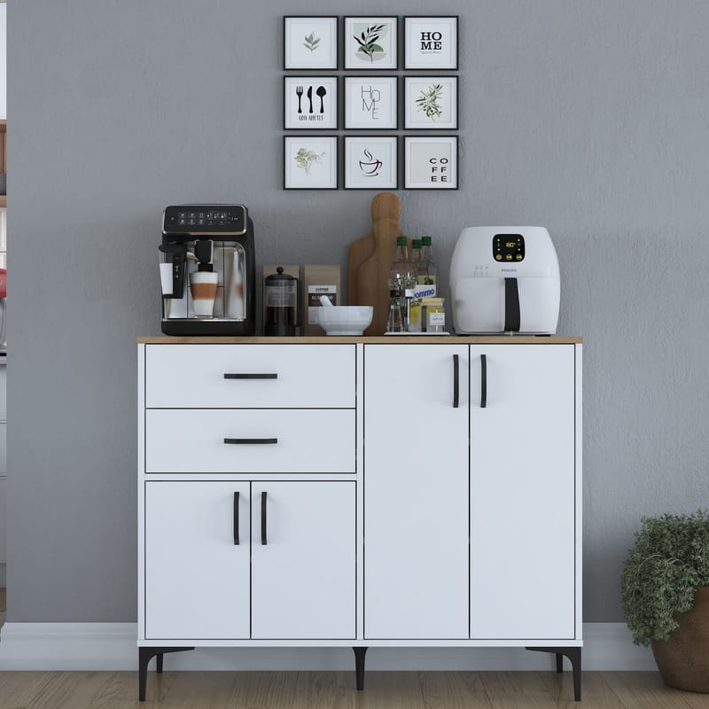 Flerbruksskap Wallxpert Hyla (120 x 98,6 x 45 cm) Hvit Valnøtt - Hvit og valnøtt - Oppbevaring - Oppbevaringsmøbler - Sideboard & skjenk