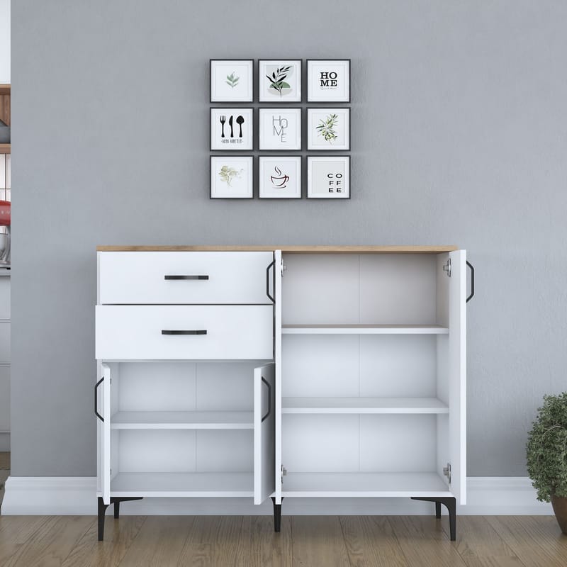 Flerbruksskap Wallxpert Hyla (120 x 98,6 x 45 cm) Hvit Valnøtt - Hvit og valnøtt - Oppbevaring - Oppbevaringsmøbler - Sideboard & skjenk