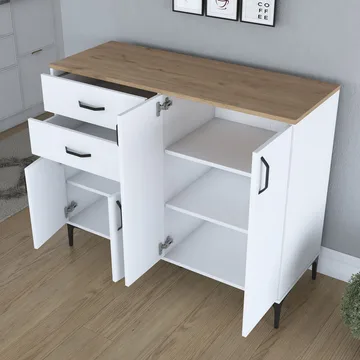 Flerbruksskap Wallxpert Hyla (120 x 98,6 x 45 cm) Hvit Valnøtt - Hvit og valnøtt - Oppbevaring - Oppbevaringsmøbler - Sideboard & skjenk