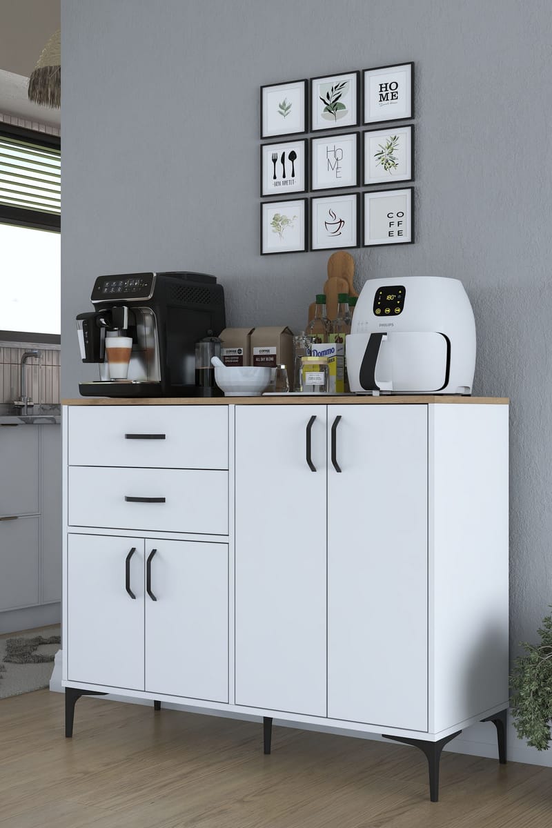 Flerbruksskap Wallxpert Hyla (120 x 98,6 x 45 cm) Hvit Valnøtt - Hvit og valnøtt - Oppbevaring - Oppbevaringsmøbler - Sideboard & skjenk