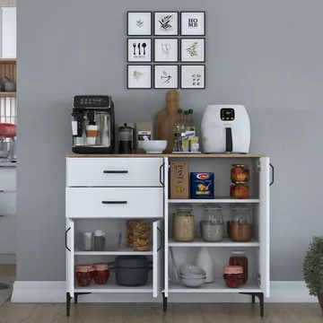 Flerbruksskap Wallxpert Hyla (120 x 98,6 x 45 cm) Hvit Valnøtt - Hvit og valnøtt - Oppbevaring - Oppbevaringsmøbler - Sideboard & skjenk