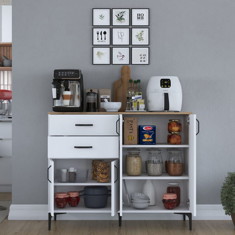 Flerbruksskap Wallxpert Hyla (120 x 98,6 x 45 cm) Hvit Valnøtt - Hvit og valnøtt - Oppbevaring - Oppbevaringsmøbler - Sideboard & skjenk