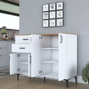 Flerbruksskap Wallxpert Hyla (120 x 98,6 x 45 cm) Hvit Valnøtt - Hvit og valnøtt - Oppbevaring - Oppbevaringsmøbler - Sideboard & skjenk