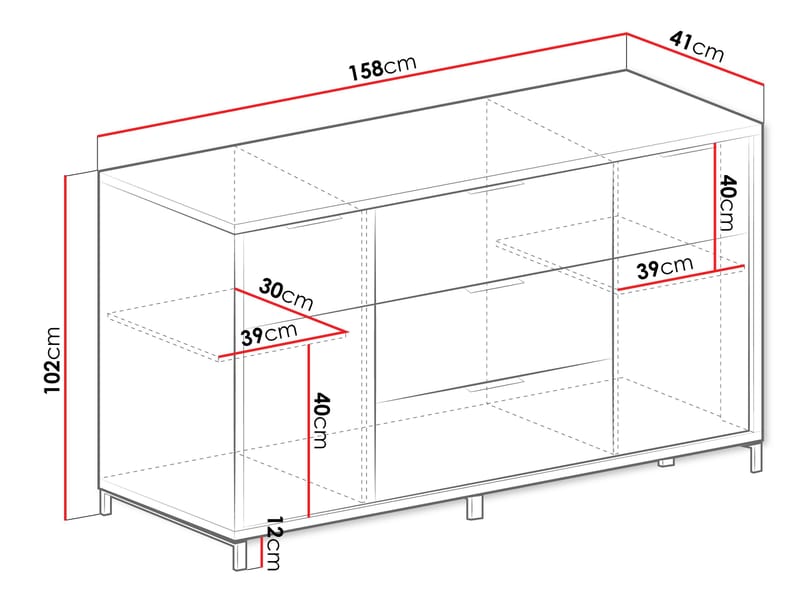 Fonti Rektangulær Skjenk 158 cm i Tre - Svart|Brun - Oppbevaring - Oppbevaringsmøbler - Sideboard & skjenk