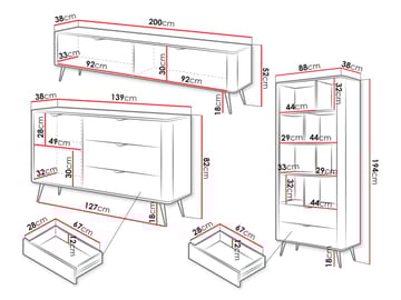 Forba møbelsett til stue - TV-benk, bokhylle og skjenk - hvit - Oppbevaring - Oppbevaringsmøbler - Møbelsett til stue