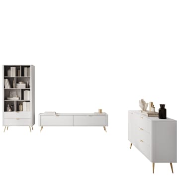 Forba møbelsett til stue - TV-benk, bokhylle og skjenk - hvit - Oppbevaring - Oppbevaringsmøbler - Møbelsett til stue