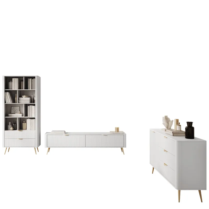 Forba møbelsett til stue - TV-benk, bokhylle og skjenk, hvit
