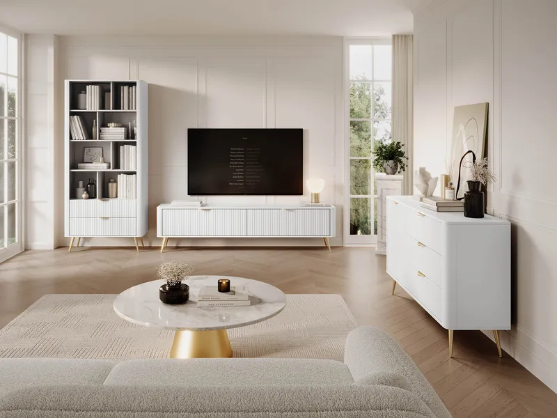 Forba møbelsett til stue - TV-benk, bokhylle og skjenk - hvit - Oppbevaring - Oppbevaringsmøbler - Møbelsett til stue