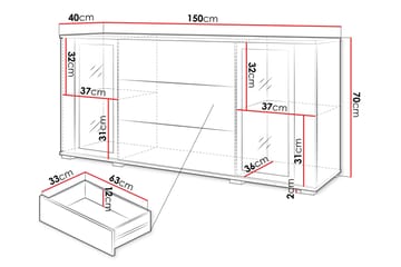 Gamal Skjenk 150x40 cm i Tre med Glassdører - Brun - Oppbevaring - Oppbevaringsmøbler - Sideboard & skjenk