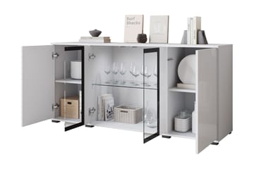 Gamal Skjenk 150x40 cm i Tre med Glassdører - Hvit Høyglans - Oppbevaring - Oppbevaringsmøbler - Sideboard & skjenk
